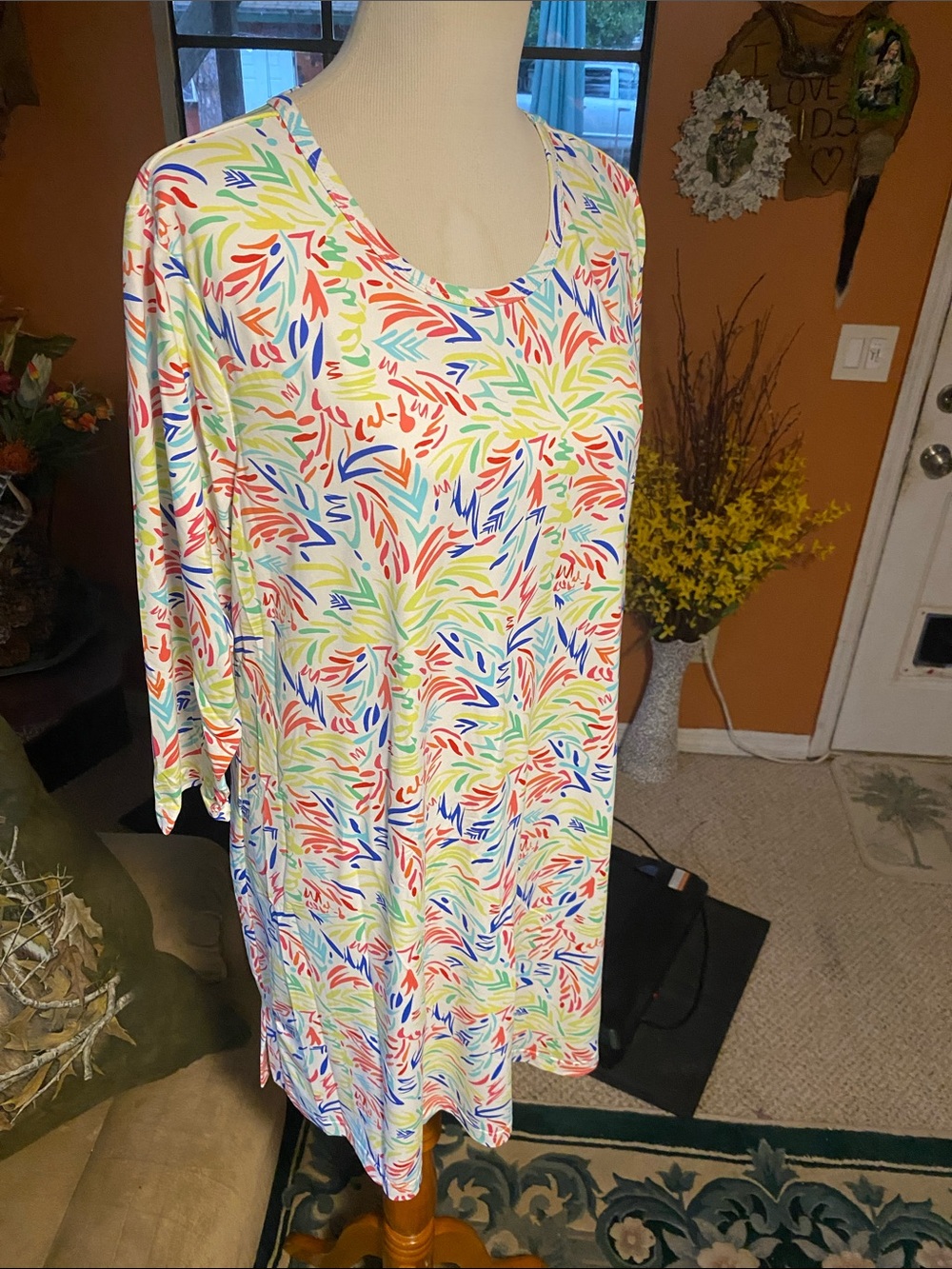 MULTICOLOR Scoop Neck Dress With 3/4 Sleeves